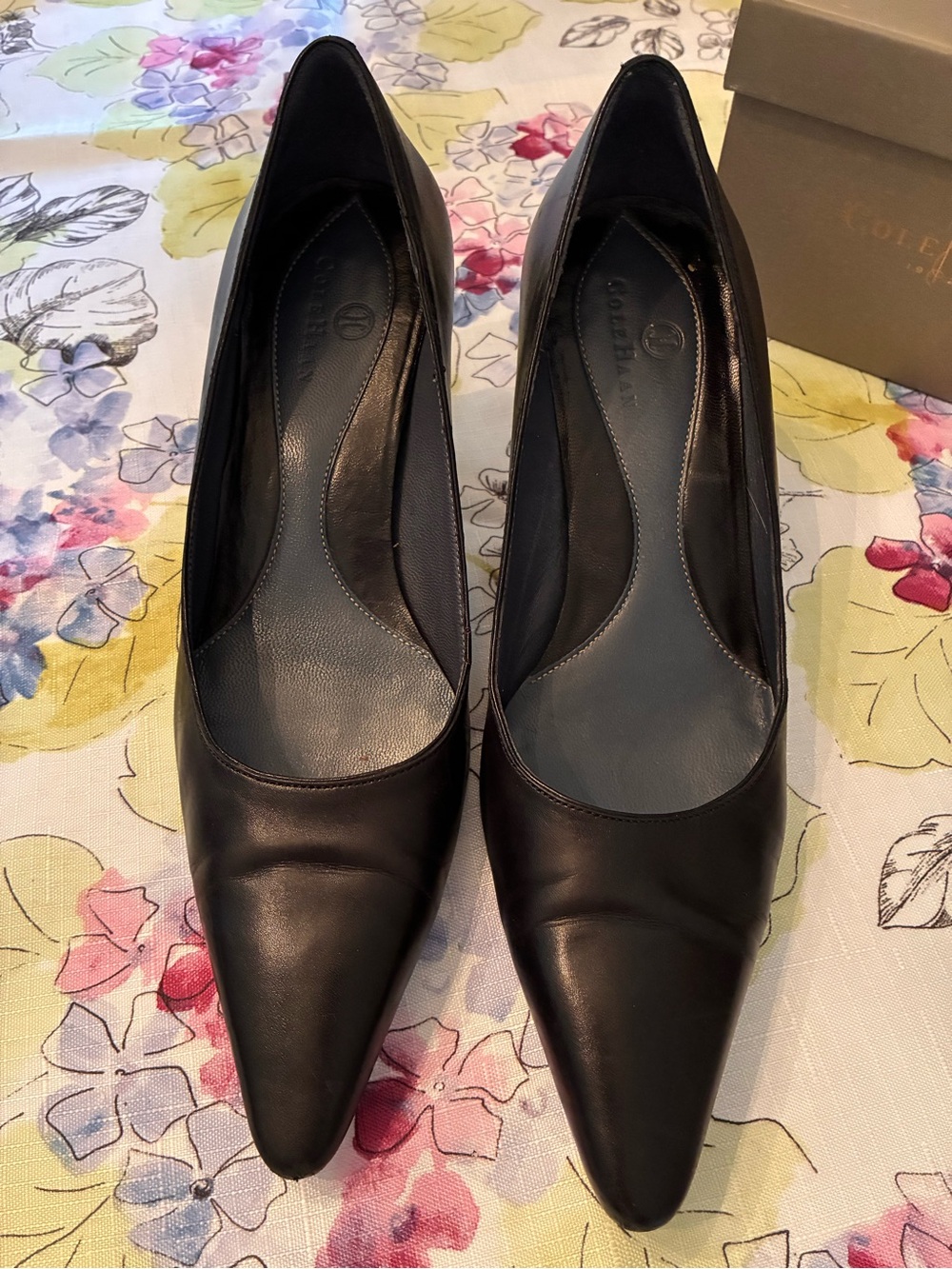 Cole Haan Black Calf Leather Pointed-Toe Kassia Pumps